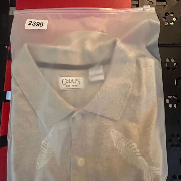 Chaps Polo Shirt Mens Extra Large‎ Beige All Over Fish Print 100% Cotton - Picture 11 of 11